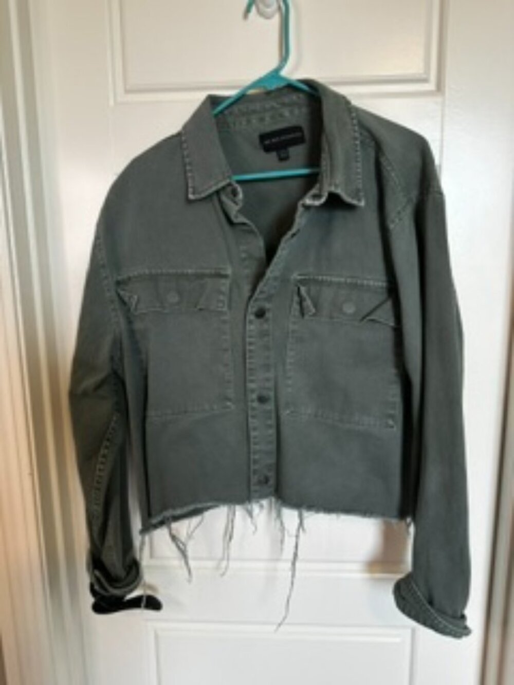 No Boundaries Distressed Jean Jacket in Olive
